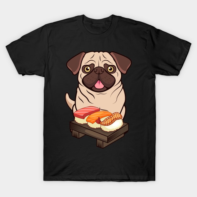 Chibi Anime Pug Dog Sushi Lover T-Shirt by TheBeardComic